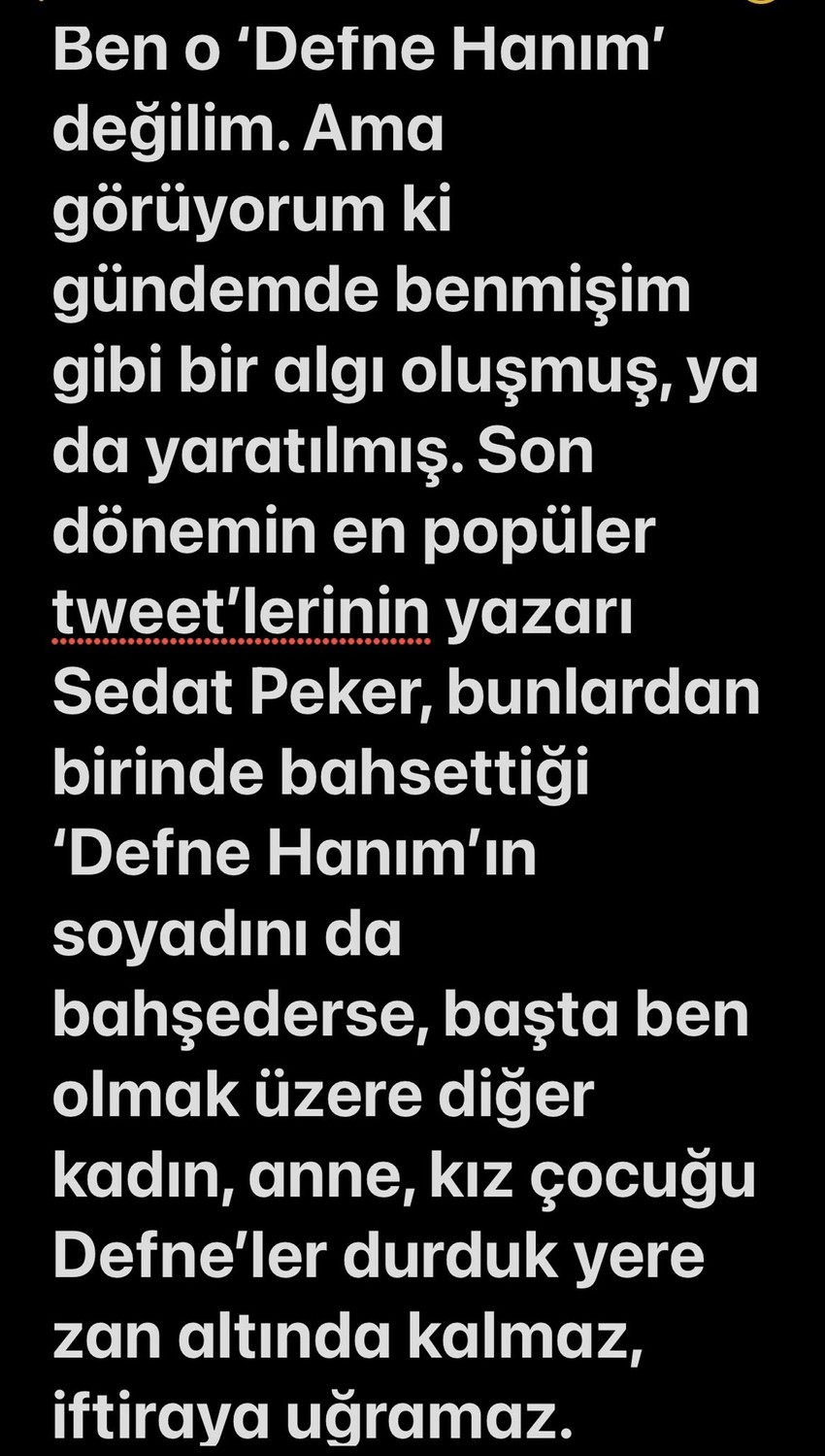 Sedat Peker'in ''Defne'' tweetinin ardından Defne Samyeli'den açıklama - Resim : 1