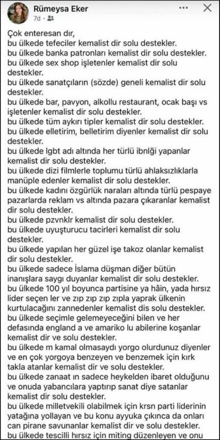 Samsun Terme'de Atat&uuml;rk ve Kemalistlere y&ouml;nelik sosyal medya paylaşımıyla tepki &ccedil;eken AK Partili Belediye Meclis &Uuml;yesi R&uuml;meysa Eker, partisinden ve meclis &uuml;yeliğinden istifa etti. CHP grubunun meclisi terk edip su&ccedil; duyurusunda bulunduğu krizin ardından, AK Parti &Ccedil;arşamba ve Terme il&ccedil;e başkanlarının da istifası istendi.