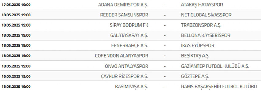Trendyol Süper Lig 2024-2025 Sezonu Fikstürü