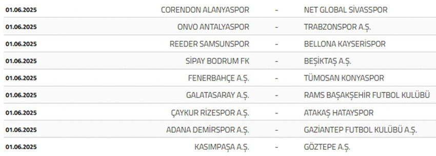 Trendyol Süper Lig 2024-2025 Sezonu Fikstürü