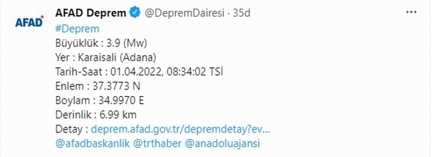 afad adana deprem paylaşımı