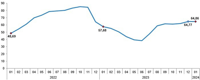 TÜFE yıllık değişim oranları (%), Ocak 2024