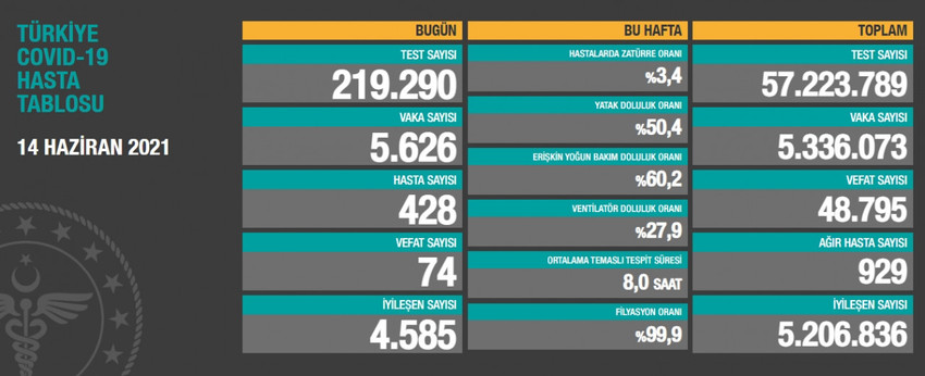 14 Haziran 2021 corona virüs tablosu - Resim : 1