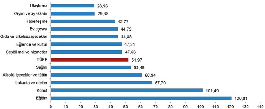 TÜFE ana harcama gruplarına göre yıllık değişim oranları (%), Ağustos 2024