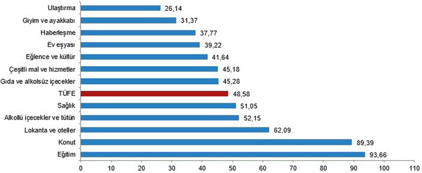 Türkiye İstatistik Kurumu Ekim 2024 enflasyon rakamlarını açıkladı. TÜİK'in Ekim 2024 enflasyon rakamlarına göre Tüketici fiyat endeksi (TÜFE) yıllık %48,58, aylık %2,88, Yurt İçi Üretici Fiyat Endeksi (Yİ-ÜFE) yıllık %32,24, aylık ise %1,29 oranında artış gösterdi.