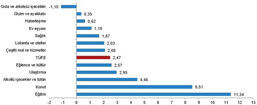 TÜFE ana harcama gruplarına göre aylık değişim oranları (%), Ağustos 2024