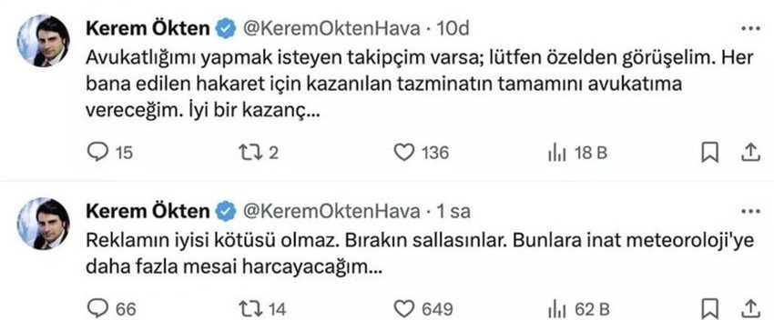 Türkiye'nin tanınmış 2 meteoroloji uzmanı olan Kerem Ökten ile Mikdat Kadıoğlu arasında yaşanan polemikte, Kadıoğlu Ökten'in diplomasının sahte olduğunu iddia etti, Ökten'den küfürlü bir yanıt geldi.