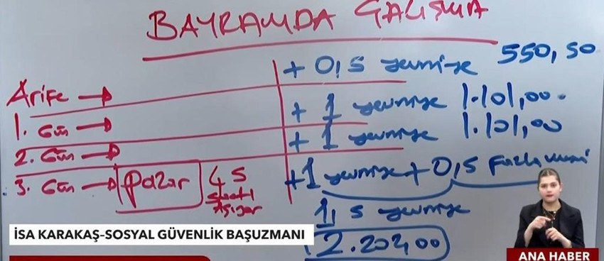 Cuma g&uuml;n&uuml; başlayacak olan Ramazan Bayramı'nda tatil yapmak yerine &ccedil;alışmayı tercih eden milyonlarca iş&ccedil;i i&ccedil;in ek &ouml;deme detayları netleşti. 2026 yılı asgari &uuml;cret verileri &uuml;zerinden yapılan hesaplamalara g&ouml;re, bayram mesaisi &uuml;cretleri 4.400 TL'yi aşabiliyor. Sosyal G&uuml;venlik Başuzmanı İsa Karakaş, arife g&uuml;n&uuml; ve bayramın hafta sonuna denk gelmesi durumunda değişen 