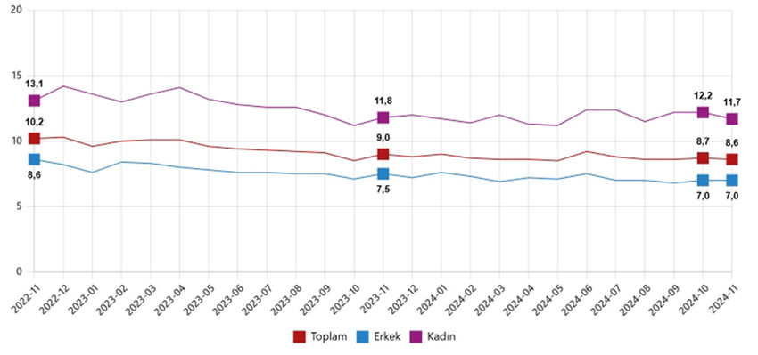 Türkiye İstatistik Kurumu (TÜİK), geçtiğimiz yılın kasım ayına ilişkin işsizlik rakamlarını açıkladı.