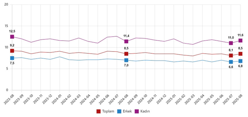 Türkiye İstatistik Kurumu, ağustos ayına ilişkin işsizlik rakamlarını açıkladı. Ağustos ayı işsizlik rakamları Türkiye'de bir türlü çare bulunamayan işsiz sayısının her gün daha da arttığını gözler önüne serdi.