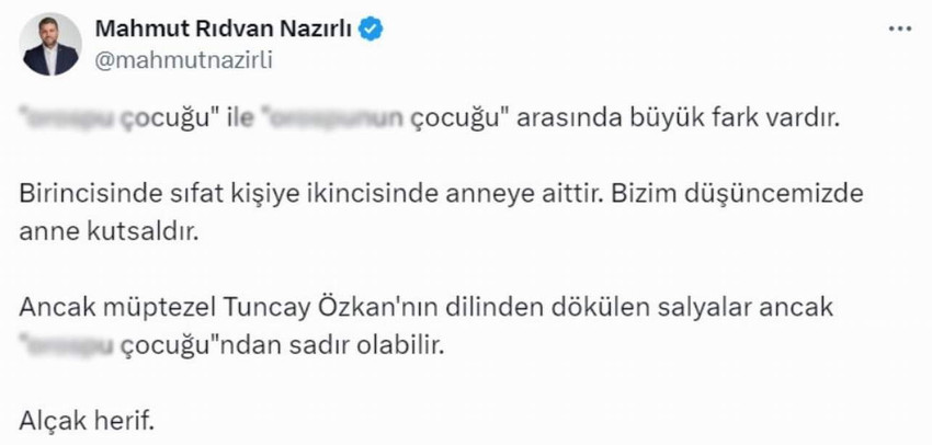 AK Parti Elazığ Milletvekili Mahmut Rıdvan Nazırlı, CHP İzmir Milletvekili Tuncay Özkan'a küfür etti.