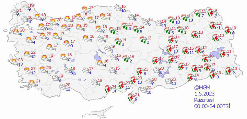 haritalarla 5 günlük hava durumu tahminleri