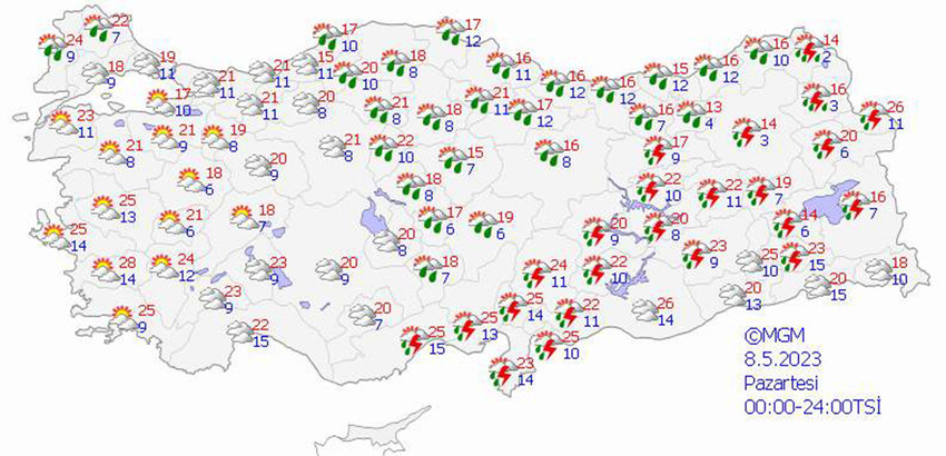 haritalarla 5 günlük hava durumu tahminleri