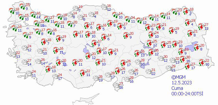 haritalarla 5 günlük hava durumu tahminleri