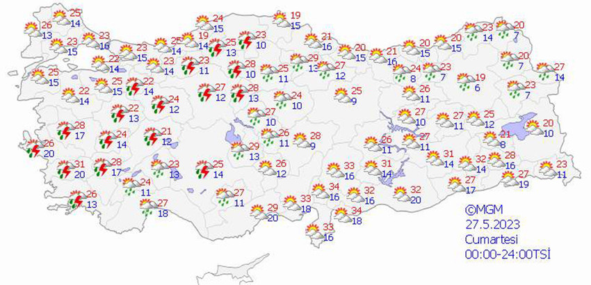 haritalarla 5 günlük hava durumu tahminleri