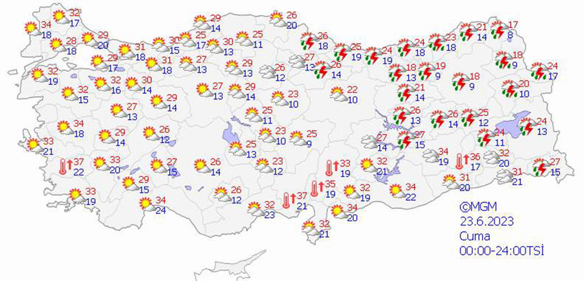 haritalarla 5 günlük hava durumu tahminleri...