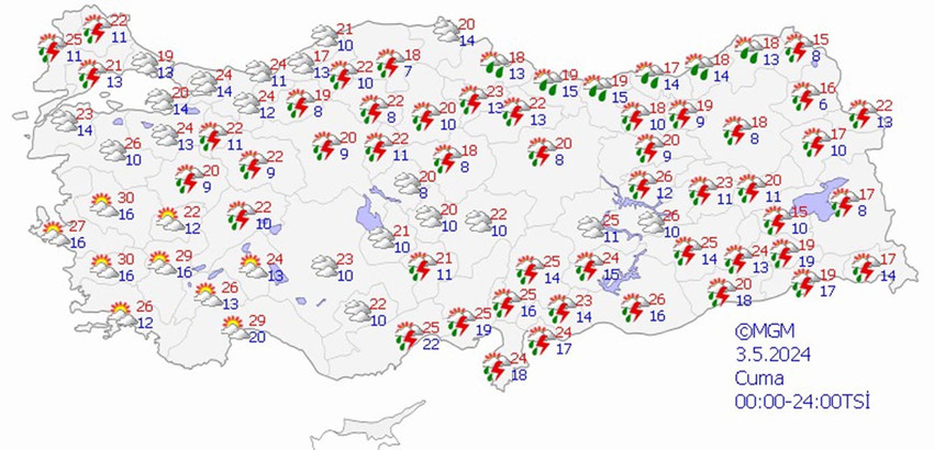 haritalarla 5 günlük hava durumu tahminleri