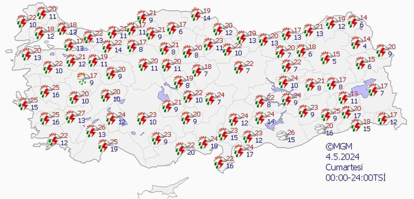 Meteoroloji'nin tahminlerine göre, yurt genelinde sıcaklıklar mevsim normalleri civarında seyredecek. Hafta boyunca yurdun büyük bölümünde sağanak yağış geçişleri olacak.