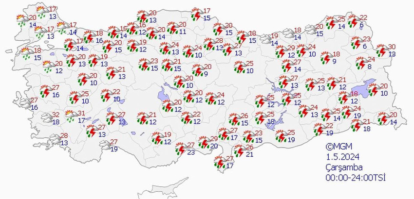 5 Mayıs Pazar hava tahmin haritası