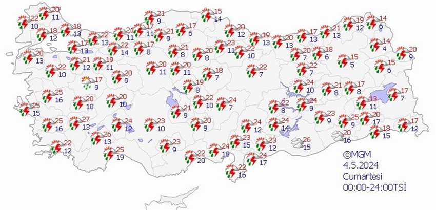 4 Mayıs Cumartesi hava tahmin haritası