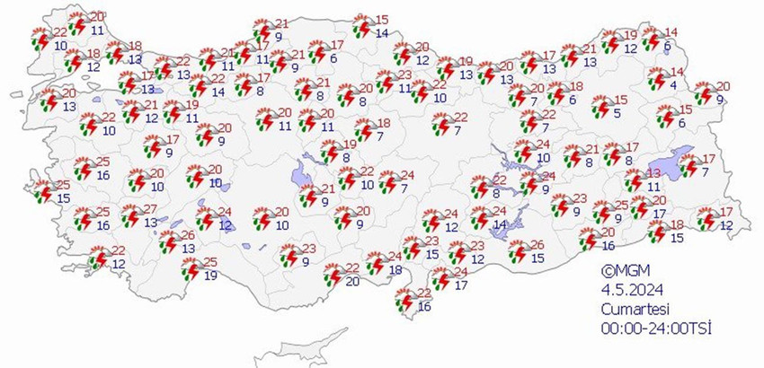 4 Mayıs Cumartesi hava durumu tahmin haritası