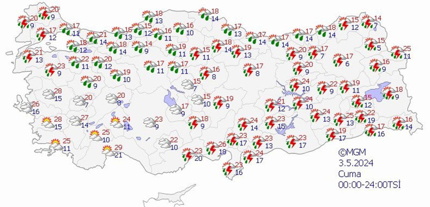 3 Mayıs Cuma hava durumu tahmin haritası