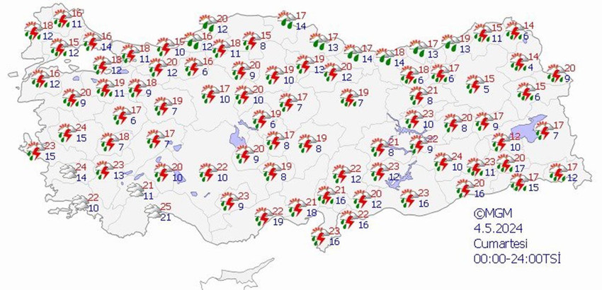 4 Mayıs Cumartesi hava durumu tahmin haritası