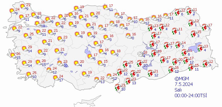 7 Mayıs Salı hava durumu tahmin haritası