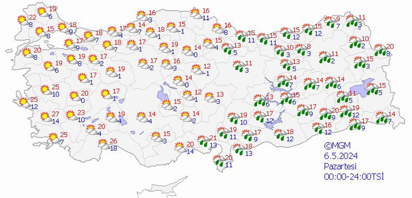 6 Mayıs Pazartesi hava durumu tahmin haritası