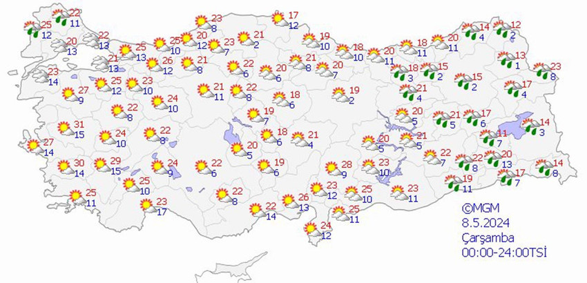 7 Mayıs Salı hava durumu tahmin haritası