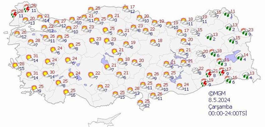 8 Mayıs Çarşamba hava tahmin haritası