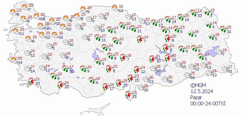 8 Mayıs Çarşamba hava tahmin haritası