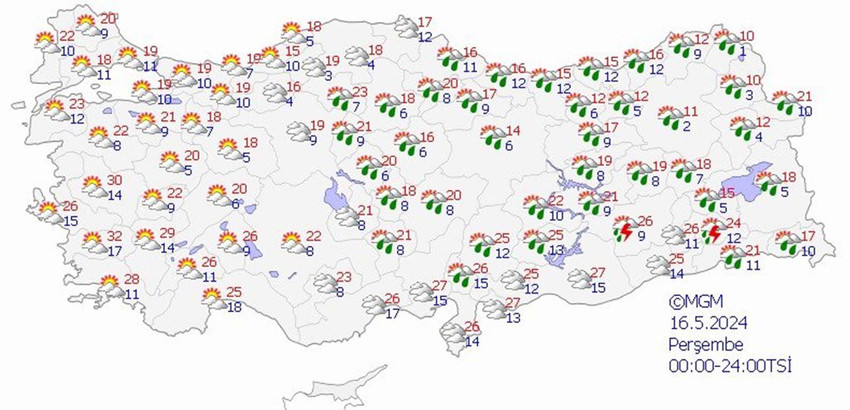 13 Mayıs Pazartesi hava tahmin haritası