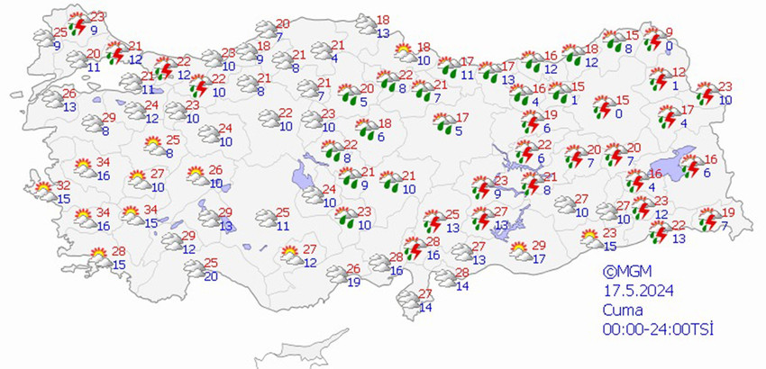 17 Mayıs Cuma hava tahmin haritası