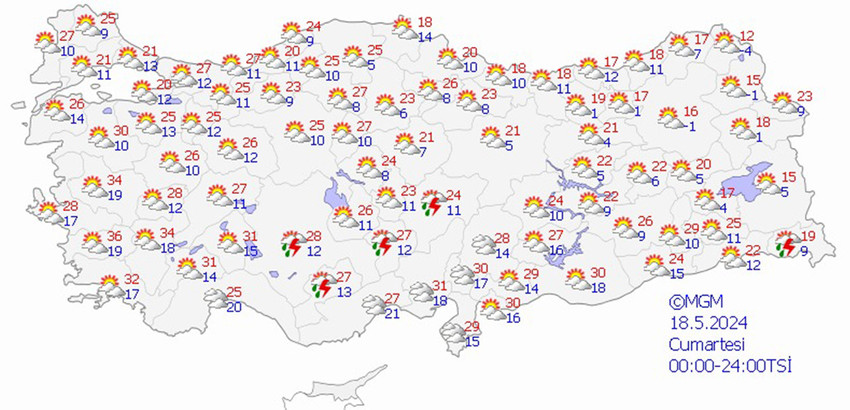 18 Mayıs Cumartesi hava tahmin haritası