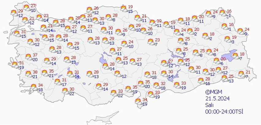 21 Mayıs Salı hava tahmin haritası