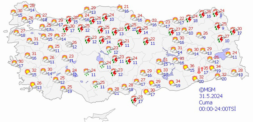 31 Mayıs Cuma Türkiye geneli hava durumu tahmin haritası