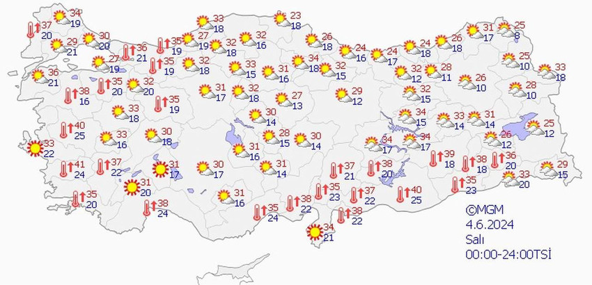 4 Haziran Salı Türkiye geneli hava durumu tahmin haritası