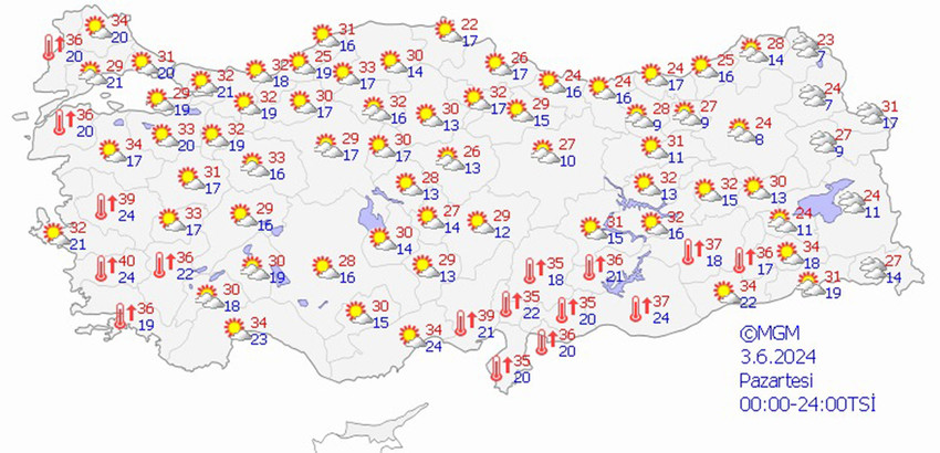 3 Haziran Pazartesi Türkiye geneli hava durumu tahmin haritası