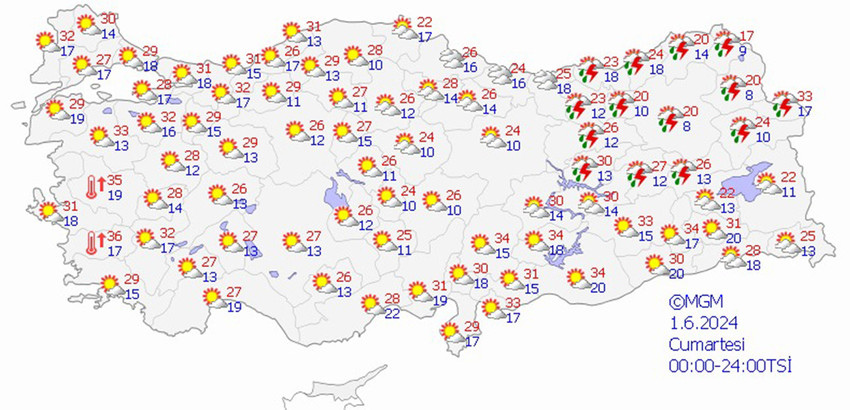 1 Haziran Cumartesi hava durumu tahmin haritası