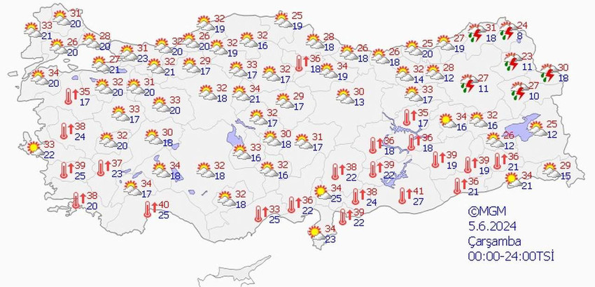 5 Haziran Çarşamba hava durumu tahmin haritası