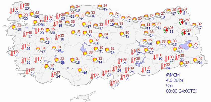 4 Haziran Salı hava durumu tahmin haritası