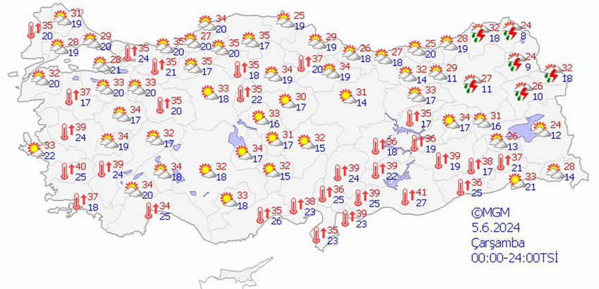 5 Haziran Çarşamba hava durumu tahmin haritası