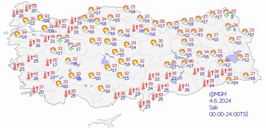 4 Haziran Salı hava durumu tahmin haritası