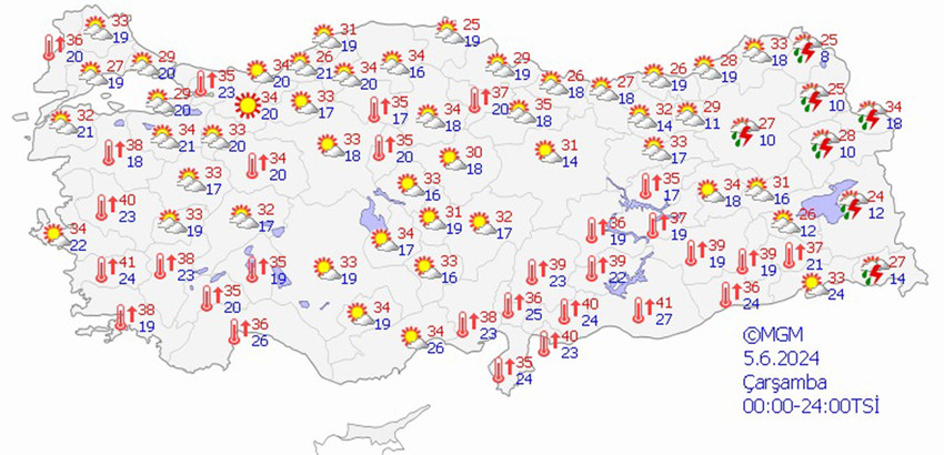 5 Haziran Çarşamba hava durumu tahmin haritası