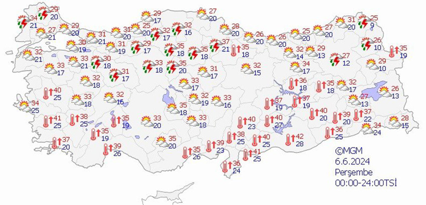 6 Haziran Perşembe hava durumu tahmin haritası