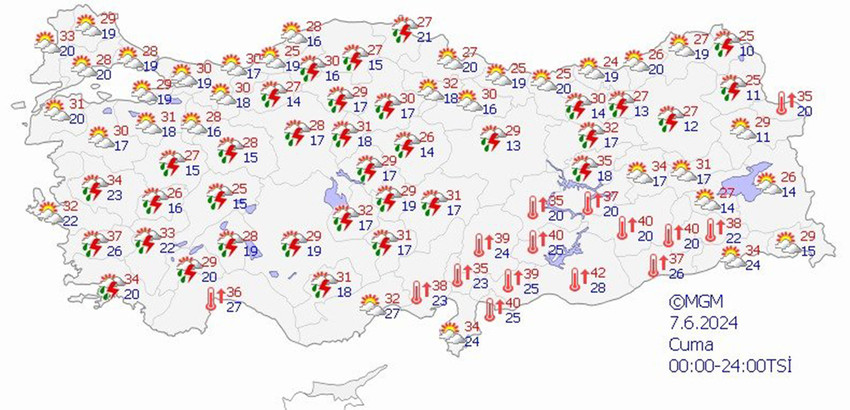 7 Haziran Cuma hava durumu tahmin haritası