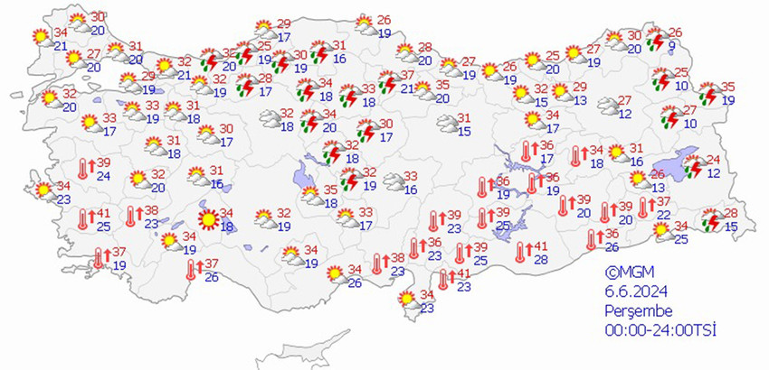 6 Haziran Perşembe hava durumu tahmin haritası