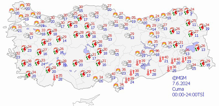 7 Haziran Cuma hava durumu tahmin haritası