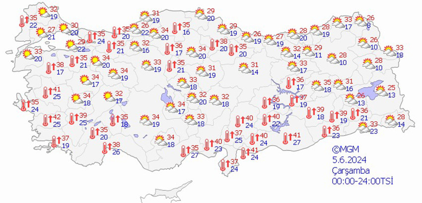 5 Haziran Çarşamba hava durumu tahmin haritası